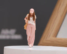 Load image into Gallery viewer, 1:64 Painted Figure Model Miniature Resin Diorama Toy Sand Pink Cap Girl Walking