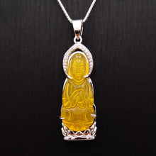 Load image into Gallery viewer, Nature Jade Guanyin Pendant Necklace Gift Jewelry charm Blessing Lucky Yellow S
