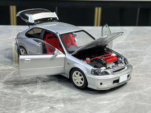 Load image into Gallery viewer, MH 1:18 Silver JDM Civic Type R EK9 Hatchback Engine Model Diecast Metal Car