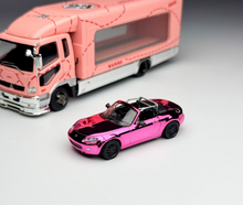 Load image into Gallery viewer, GCD 1:64 Pink Fuso Fighter Trailer Truck MX5 Sport Model Diecast Metal Car New Collection