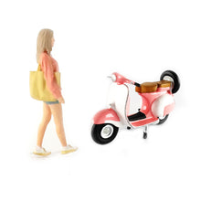 Load image into Gallery viewer, 1:64 Painted Figure Mini Model Miniature Resin Diorama Vespa Motocycle Girl Pink