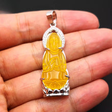 Load image into Gallery viewer, Nature Jade Guanyin Pendant Necklace Gift Jewelry charm Blessing Lucky Yellow S