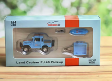Load image into Gallery viewer, RM 1:64 Gulf Land Cruiser FJ40 Pickup Trailer Set Model Diecast Metal Car New Collection