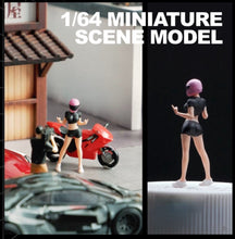 Load image into Gallery viewer, 1:64 Painted Figure Mini Model Toy Miniature Car Scenes Resin Pink Helmet Girl