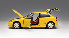 Load image into Gallery viewer, MH 1:18 Yellow JDM Civic Type R EK9 Hatchback Engine Model Diecast Metal Car