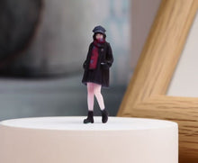 Load image into Gallery viewer, 1:64 Painted Figure Model Miniature Resin Diorama Black Coat Girl Scarf Lady