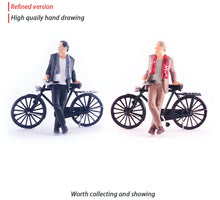 Load image into Gallery viewer, 1:64 Painted Figure Mini Model Miniature Resin Diorama Retro Bike Bicycle Man New Scene