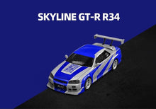 Load image into Gallery viewer, TM 1:64 FNF Silver Blue Skyline GTR R34 Sports Model Diecast Metal Car New Collection