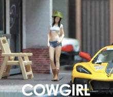 Load image into Gallery viewer, 1:64 Painted Figure Mini Model Toy Miniature Car Scenes Resin Cowgirl Lady Hat