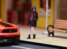 Load image into Gallery viewer, 1:64 Painted Figure Model Miniature Resin Diorama Black Coat Girl Scarf Lady