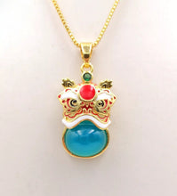 Load image into Gallery viewer, Nature Jade Traditional Lion Pendant Necklace Gift Jewelry charm Blessing Blue