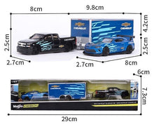 Load image into Gallery viewer, Maisto 1:64 2004 Silverado Pickup Trailer 2016 Camaro Model Toy Metal Car BN