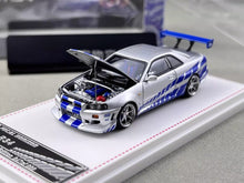 Load image into Gallery viewer, FH 1:64 FNF JDM Silver Skyline GTR R34 Sports Model Diecast Metal Car New Collection