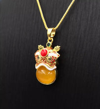 Load image into Gallery viewer, Nature Jade Traditional Lion Pendant Necklace Gift Jewelry charm Blessing Orang