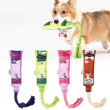 Load image into Gallery viewer, Dog Squeaky Toys Tube Shaped Chew Puppy Canvas Rope Toy Teeth Grinding Pet Gift