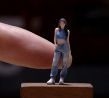 Load image into Gallery viewer, 1:64 Painted Figure Model Miniature Resin Blue Top Denim Girl Sporty Lady Woman