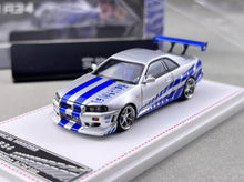 Load image into Gallery viewer, FH 1:64 FNF JDM Silver Skyline GTR R34 Sports Model Diecast Metal Car New Collection