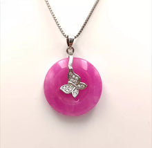 Load image into Gallery viewer, Nature Jade Butterfly Round Pendant Necklace Gift Jewelry charm Blessing Lucky a