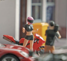 Load image into Gallery viewer, 1:64 Painted Figure Mini Model Toy Miniature Car Scenes Resin Pink Helmet Girl