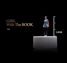Load image into Gallery viewer, 1:64 Painted Figure Mini Model Miniature Car Scenes Resin Giri With Book Lady