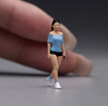 Load image into Gallery viewer, 1:64 Painted Figure Model Miniature Resin Walking Girl Blue Top Pretty Woman