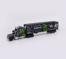Load image into Gallery viewer, FINE 1:64 Black Racing Peterbilt King Hauler Trailer Model Diecast Metal Car