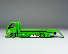Load image into Gallery viewer, 1:64 Green Dinosaur H300 Trailer Truck 911 GT3 Set Model Diecast Metal Car New Collection