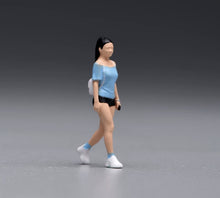 Load image into Gallery viewer, 1:64 Painted Figure Model Miniature Resin Walking Girl Blue Top Pretty Woman