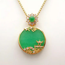 Load image into Gallery viewer, Nature Jade Pavilion View Pendant Necklace Gift Jewelry charm Blessing Fortune g