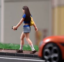 Load image into Gallery viewer, 1:64 Painted Figure Model Miniature Resin Diorama Toy Sand Walking Girl Blue Top