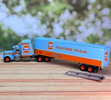 Load image into Gallery viewer, FINE 1:64 Gulf Racing Peterbilt King Hauler Trailer Model Diecast Metal Car