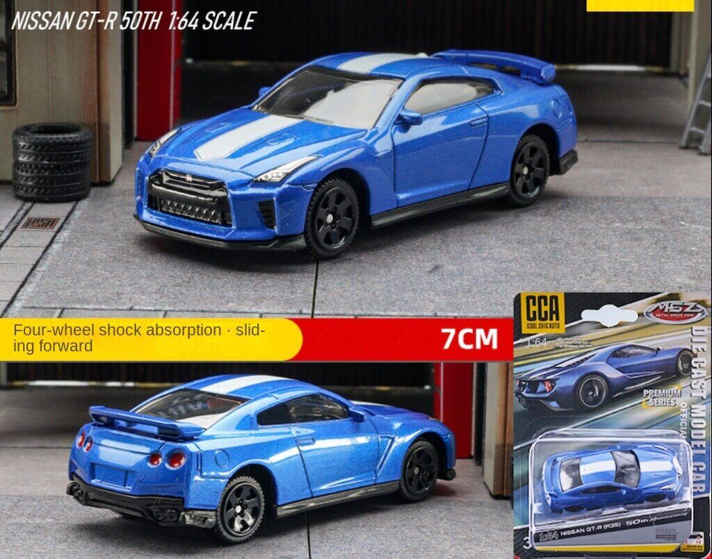 CCA 1:64 JDM Blue GTR R35 Skyline Racing Sports Model Toy