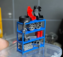 Load image into Gallery viewer, 1:64 Storage Shelf Engine Part Seat Rims Garage Scene Model Resin Display Car