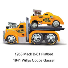 Load image into Gallery viewer, Maisto 1:64 1953 Mack B61 Flatbed Trailer Willys Gasser Model Metal Car New