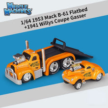 Load image into Gallery viewer, Maisto 1:64 1953 Mack B61 Flatbed Trailer Willys Gasser Model Metal Car New