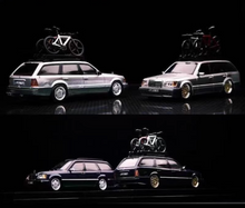 Load image into Gallery viewer, Mortal 1:64 Benz S124 E300 Wagon Roof Bicycle Classic Model Diecast Metal Car New