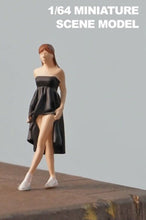 Load image into Gallery viewer, 1:64 Painted Figure Mini Model Miniature Car Scenes Resin Black Long Skirt Lady