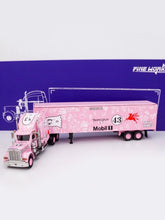 Load image into Gallery viewer, FINE 1:64 Pink 43 Peterbilt King Hauler Trailer Truck Model Diecast Metal Car