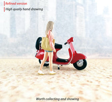 Load image into Gallery viewer, 1:64 Painted Figure Mini Model Miniature Resin Diorama Sand Vespa Motocycle Girl