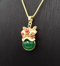 Load image into Gallery viewer, Nature Jade Traditional Lion Pendant Necklace Gift Jewelry charm Blessing Green