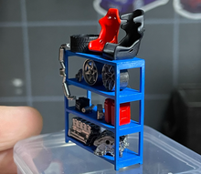 Load image into Gallery viewer, 1:64 Storage Shelf Engine Part Seat Rims Garage Scene Model Resin Display Car
