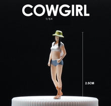 Load image into Gallery viewer, 1:64 Painted Figure Mini Model Toy Miniature Car Scenes Resin Cowgirl Lady Hat