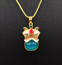 Load image into Gallery viewer, Nature Jade Traditional Lion Pendant Necklace Gift Jewelry charm Blessing Blue
