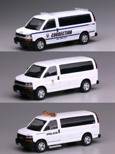 Load image into Gallery viewer, 596 1:64 White GMC Express 3500 Police Van Model Diecast Metal Car New Collection
