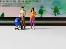 Load image into Gallery viewer, 1:64 Painted Figure Model Miniature Resin Diorama Pregnant Lady Man Stroller Set