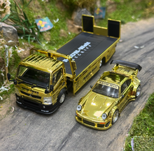 Load image into Gallery viewer, Poprace 1:64 HEC Gold Fuso Flatbed Truck RWB 930 Model Diecast Metal Car New Collection