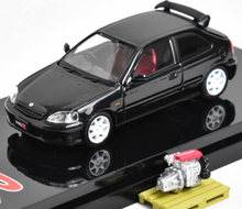 Load image into Gallery viewer, HJ 1:64 JDM Black Civic Type R EK9 Vtec Engine Model Diecast Metal Car New Collection