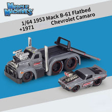 Load image into Gallery viewer, Maisto 1:64 1953 Mack B61 Flatbed Trailer 1971 Camaro Model Diecast Metal Car
