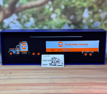 Load image into Gallery viewer, FINE 1:64 Gulf Racing Peterbilt King Hauler Trailer Model Diecast Metal Car