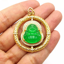 Load image into Gallery viewer, Nature Jade Laughing Budha Round Pendant Necklace Gift Jewelry charm Blessing